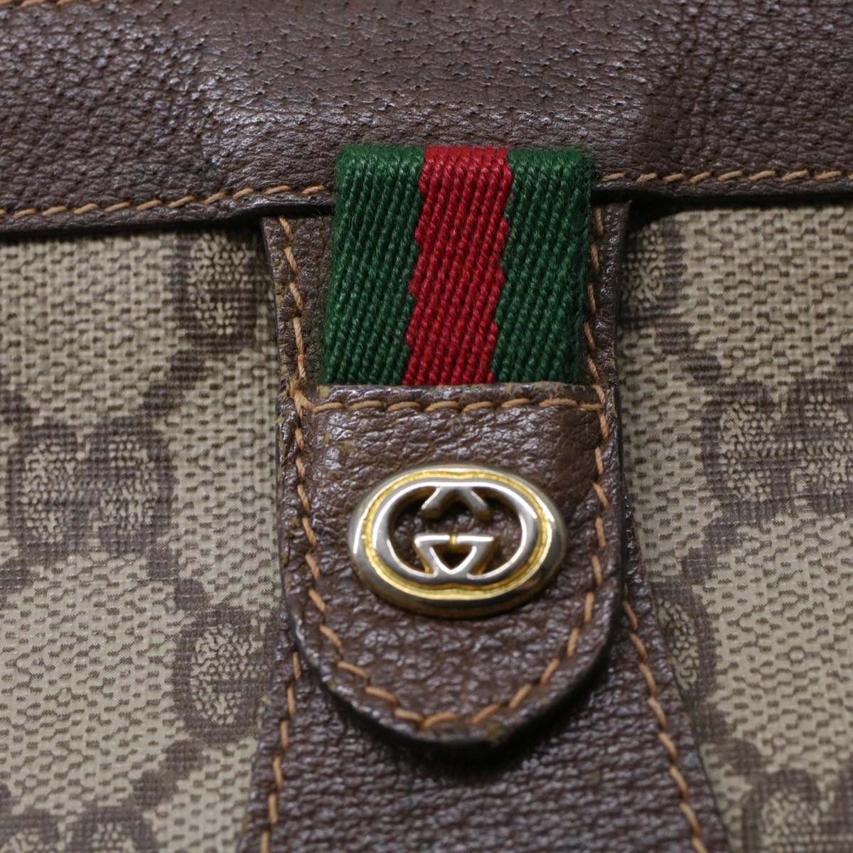 GUCCI GG Canvas Web Sherry Line Clutch Bag PVC Leather Beige Red 42431