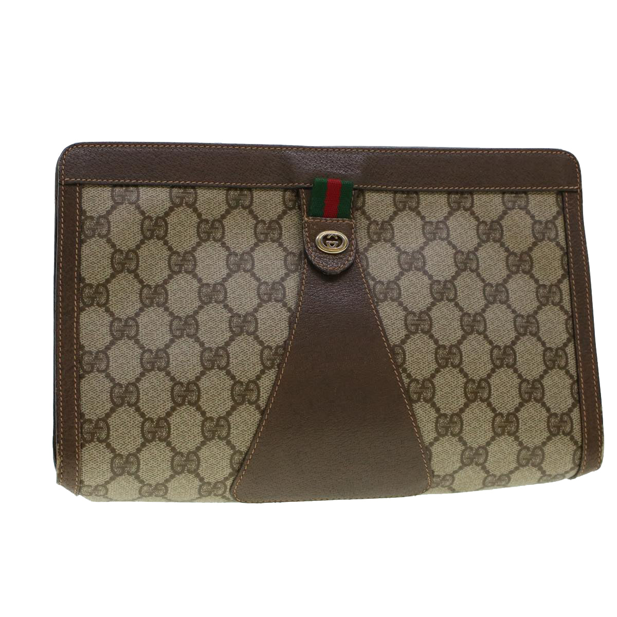 GUCCI GG Canvas Web Sherry Line Clutch Bag PVC Leather Beige Red 42431