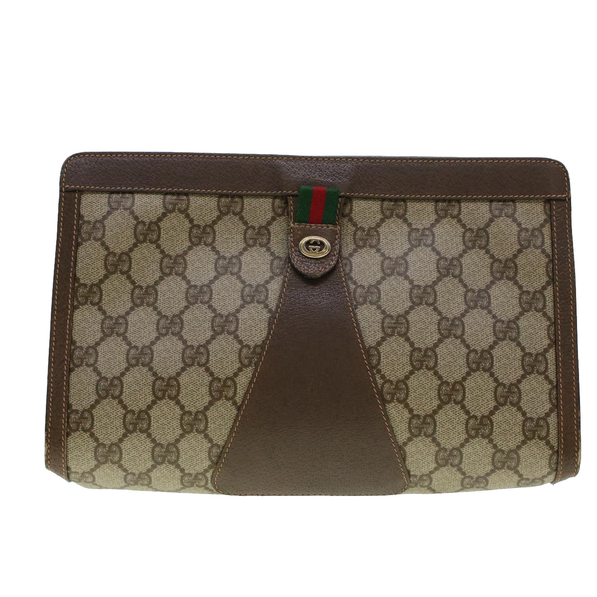 GUCCI GG Canvas Web Sherry Line Clutch Bag PVC Leather Beige Red 42431