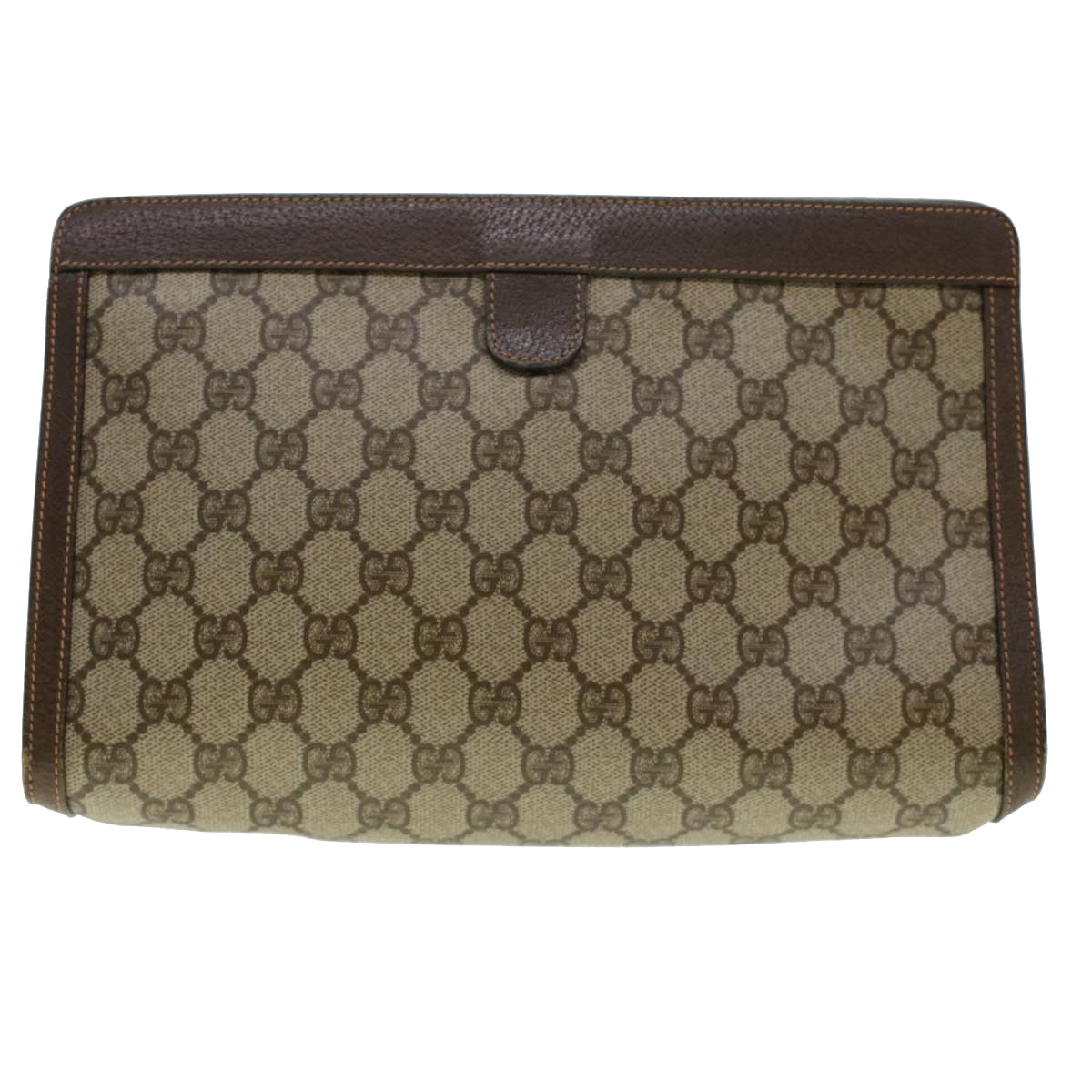 GUCCI GG Canvas Web Sherry Line Clutch Bag PVC Leather Beige Red 42431