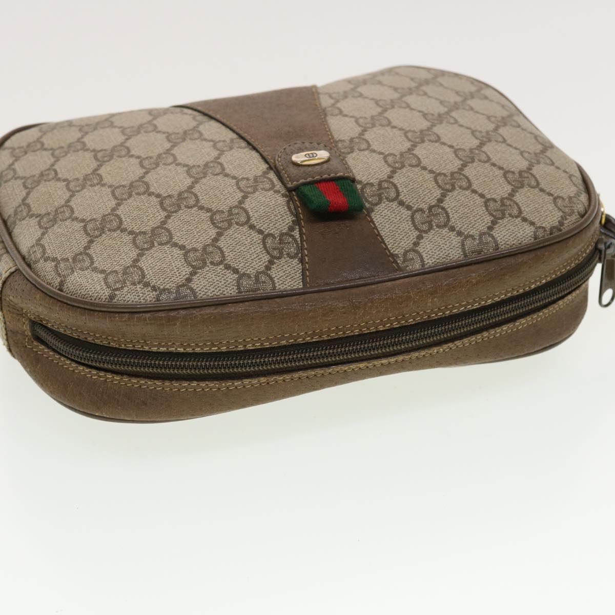 GUCCI GG Canvas Web Sherry Line Clutch Bag Beige Red Green 8901034 42585