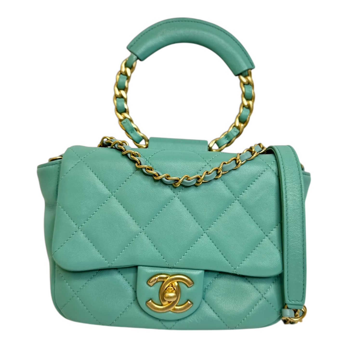 Chanel Lambskin Quilted Small Circular Handle Bag