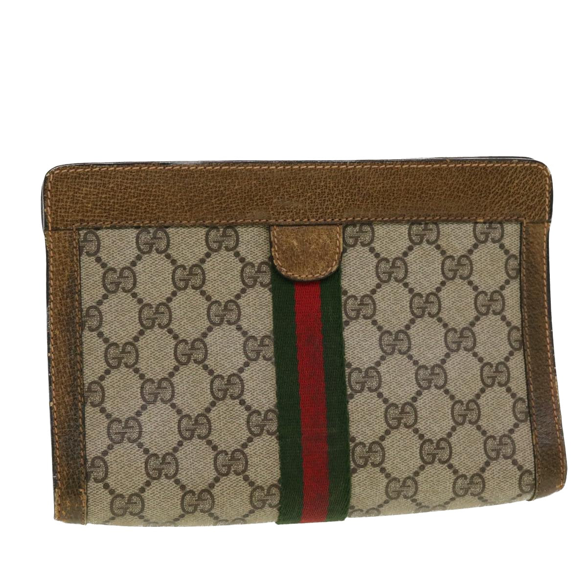 GUCCI GG Canvas Web Sherry Line Clutch Bag Beige Red Green 84.01.001 42878