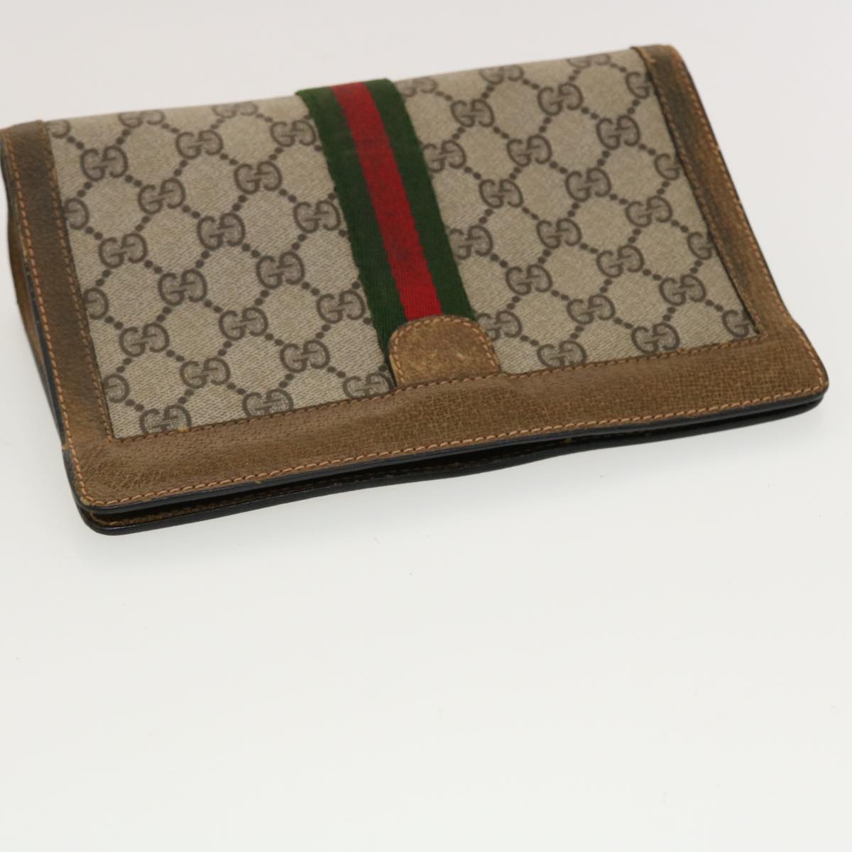 GUCCI GG Canvas Web Sherry Line Clutch Bag Beige Red Green 84.01.001 42878