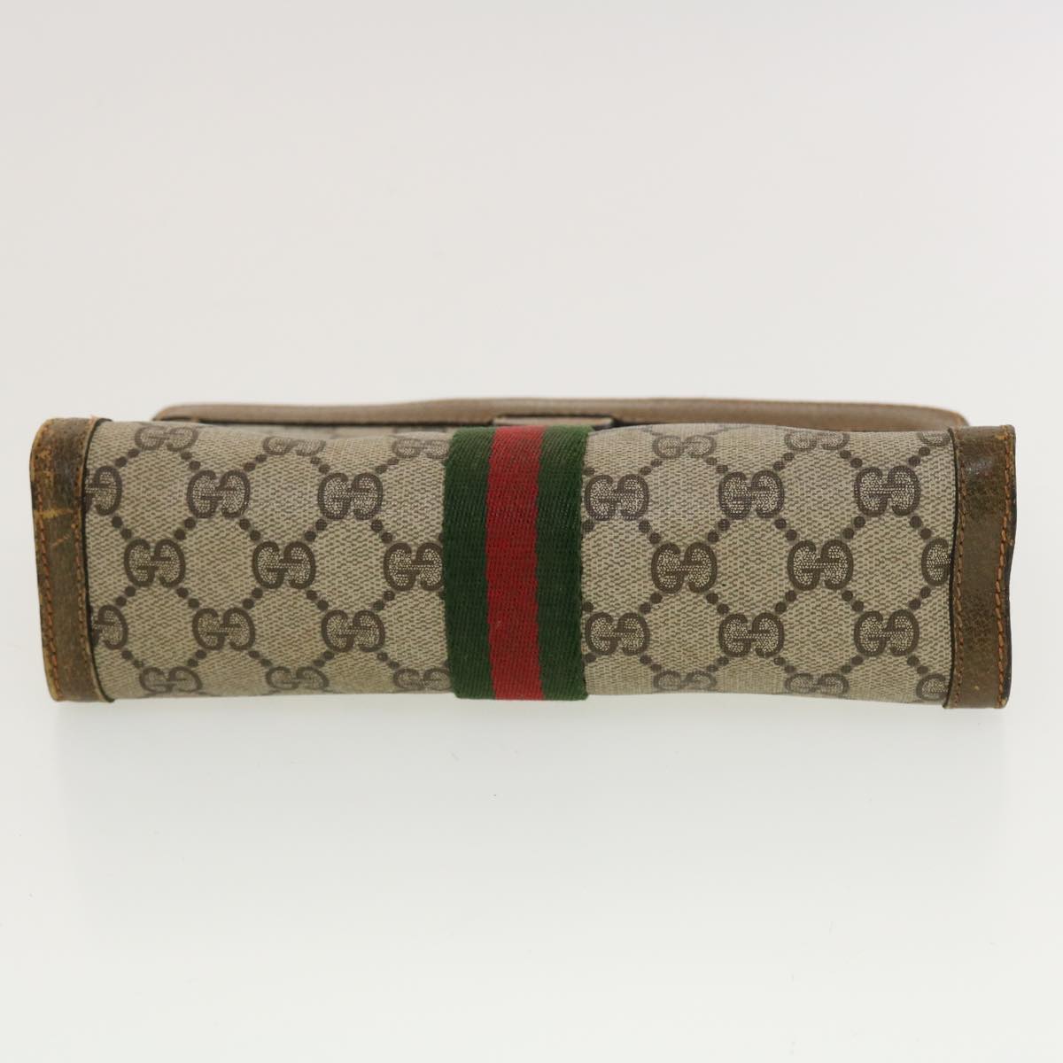 GUCCI GG Canvas Web Sherry Line Clutch Bag Beige Red Green 84.01.001 42878