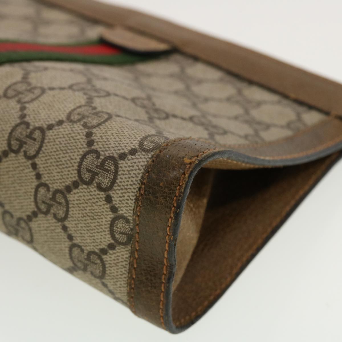 GUCCI GG Canvas Web Sherry Line Clutch Bag Beige Red Green 84.01.001 42878