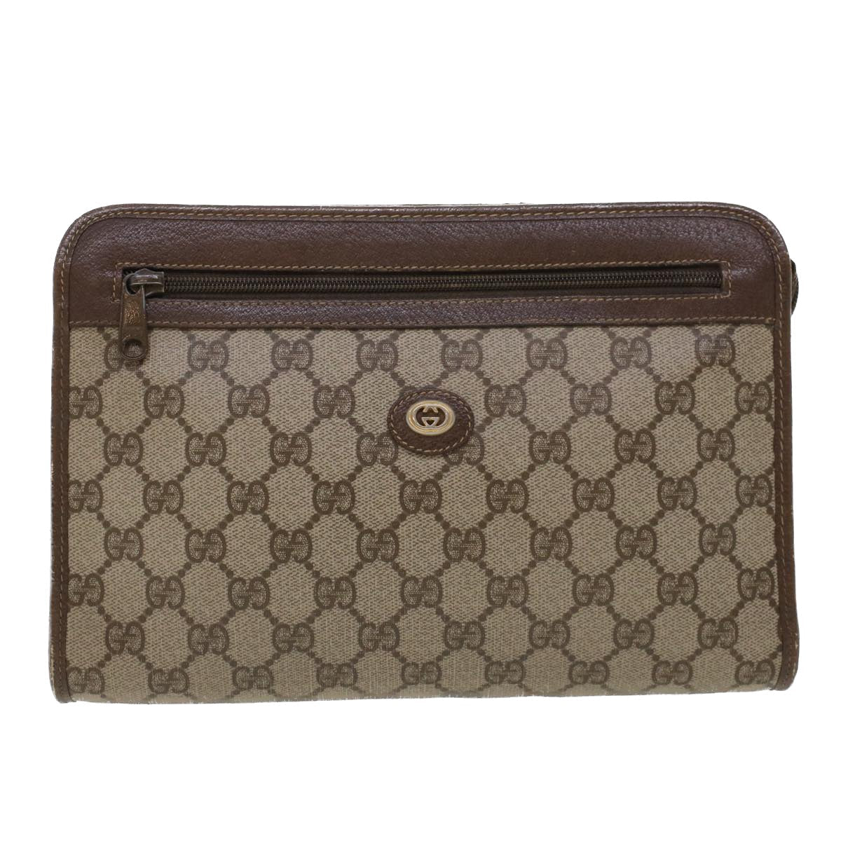 GUCCI GG Canvas Clutch Bag PVC Leather Beige 97.01.037 42879