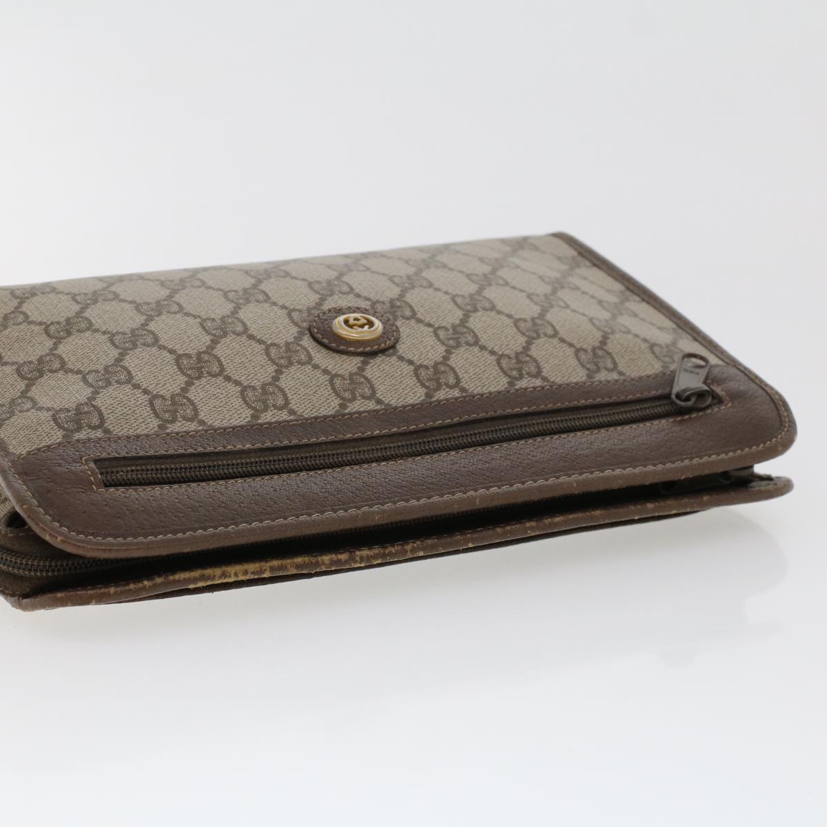 GUCCI GG Canvas Clutch Bag PVC Leather Beige 97.01.037 42879
