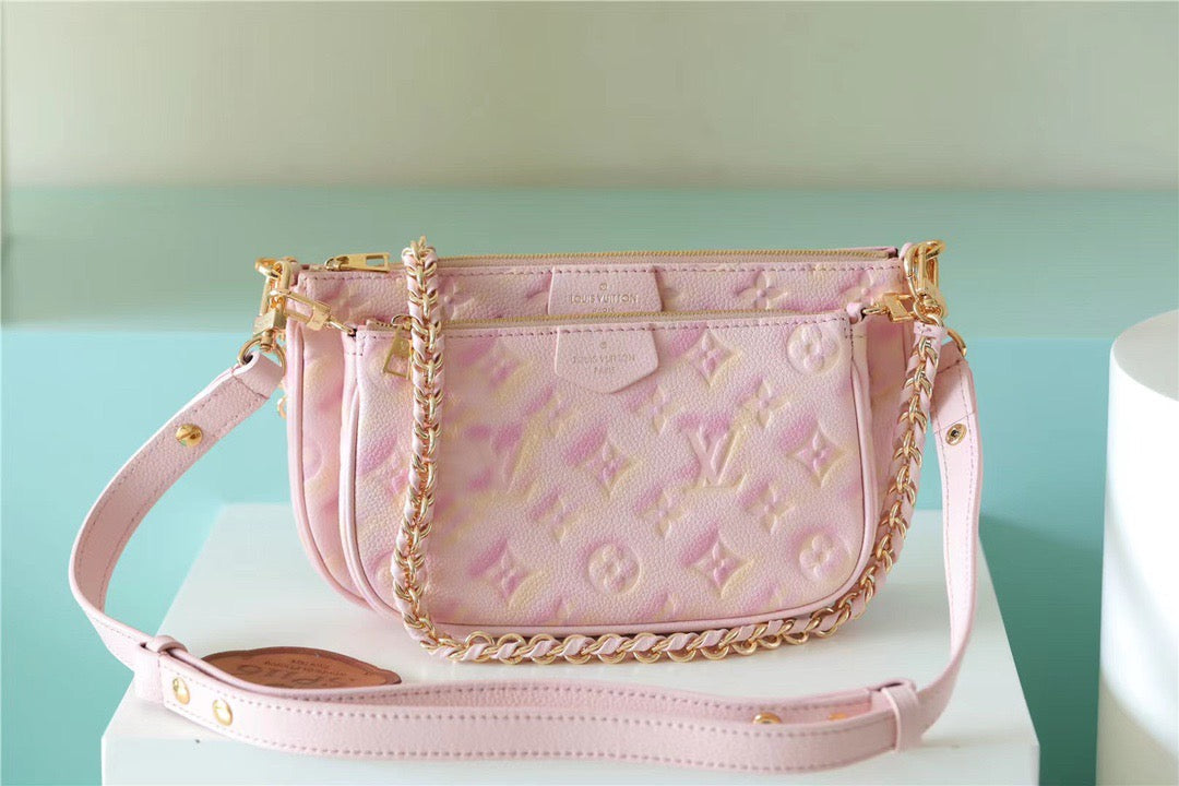 LV Multi Pochette AcGLAMIssoires Monogram Empreinte Pink For Women, WomenÃ¢â‚¬â„¢s Handbags 9.4in/24cm LV M46093