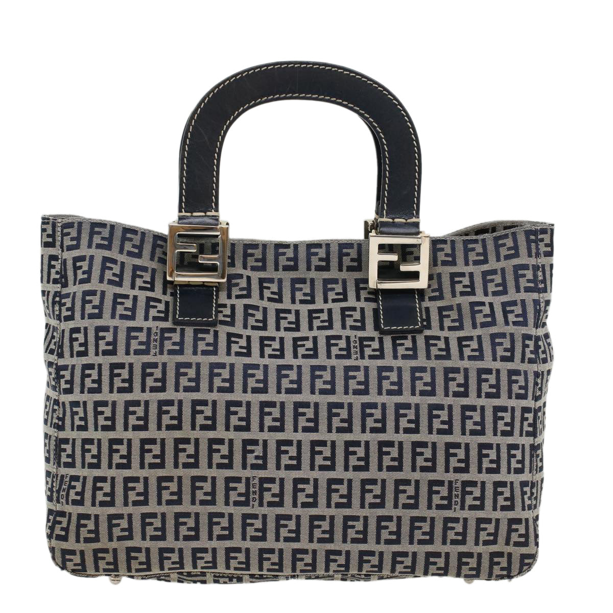 FENDI Zucchino Canvas Hand Bag Navy 42994