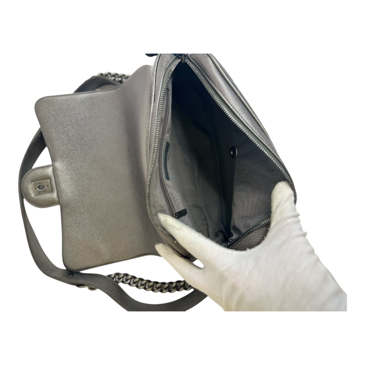 Chanel Metallic Calfskin Quilted Small Casual Rock Flap Silver