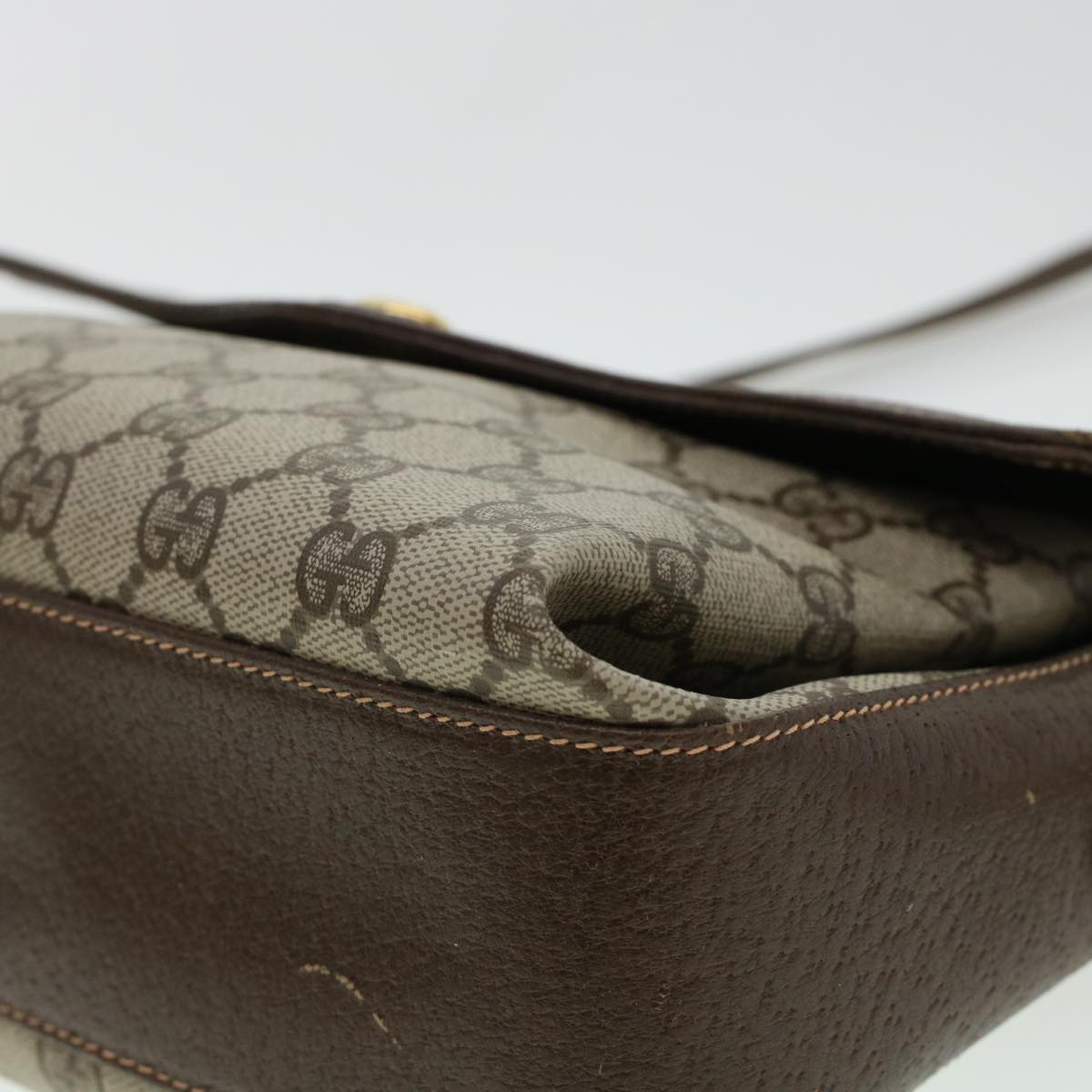 GUCCI GG Canvas Web Sherry Line Shoulder Bag PVC Leather Beige Green 43086