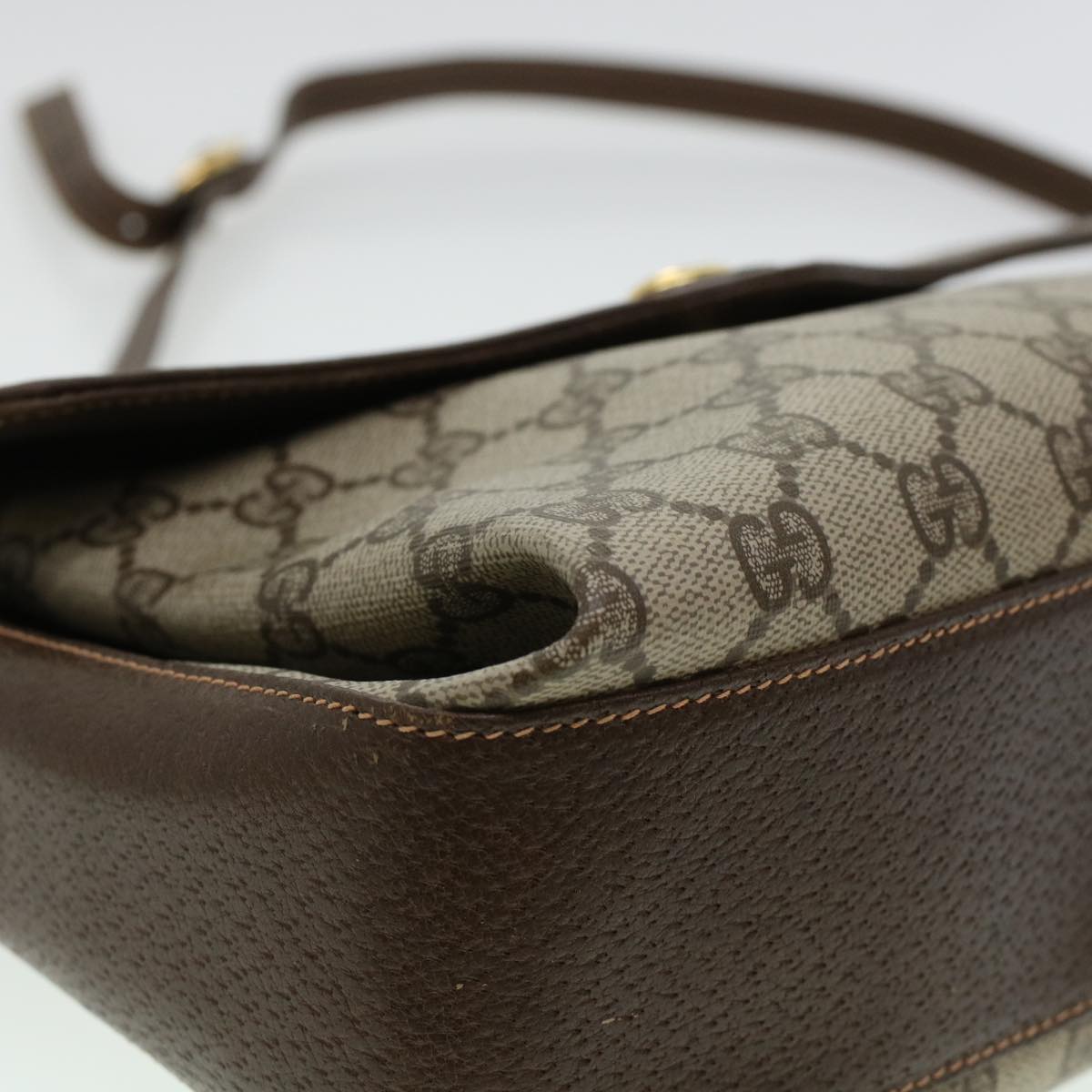 GUCCI GG Canvas Web Sherry Line Shoulder Bag PVC Leather Beige Green 43086