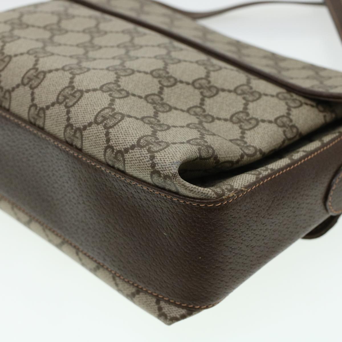 GUCCI GG Canvas Web Sherry Line Shoulder Bag PVC Leather Beige Green 43086