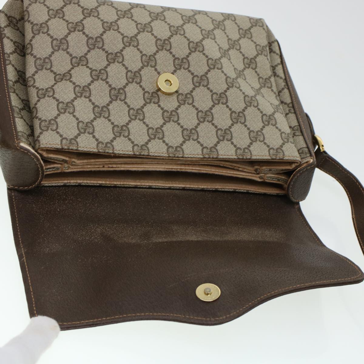 GUCCI GG Canvas Web Sherry Line Shoulder Bag PVC Leather Beige Green 43086