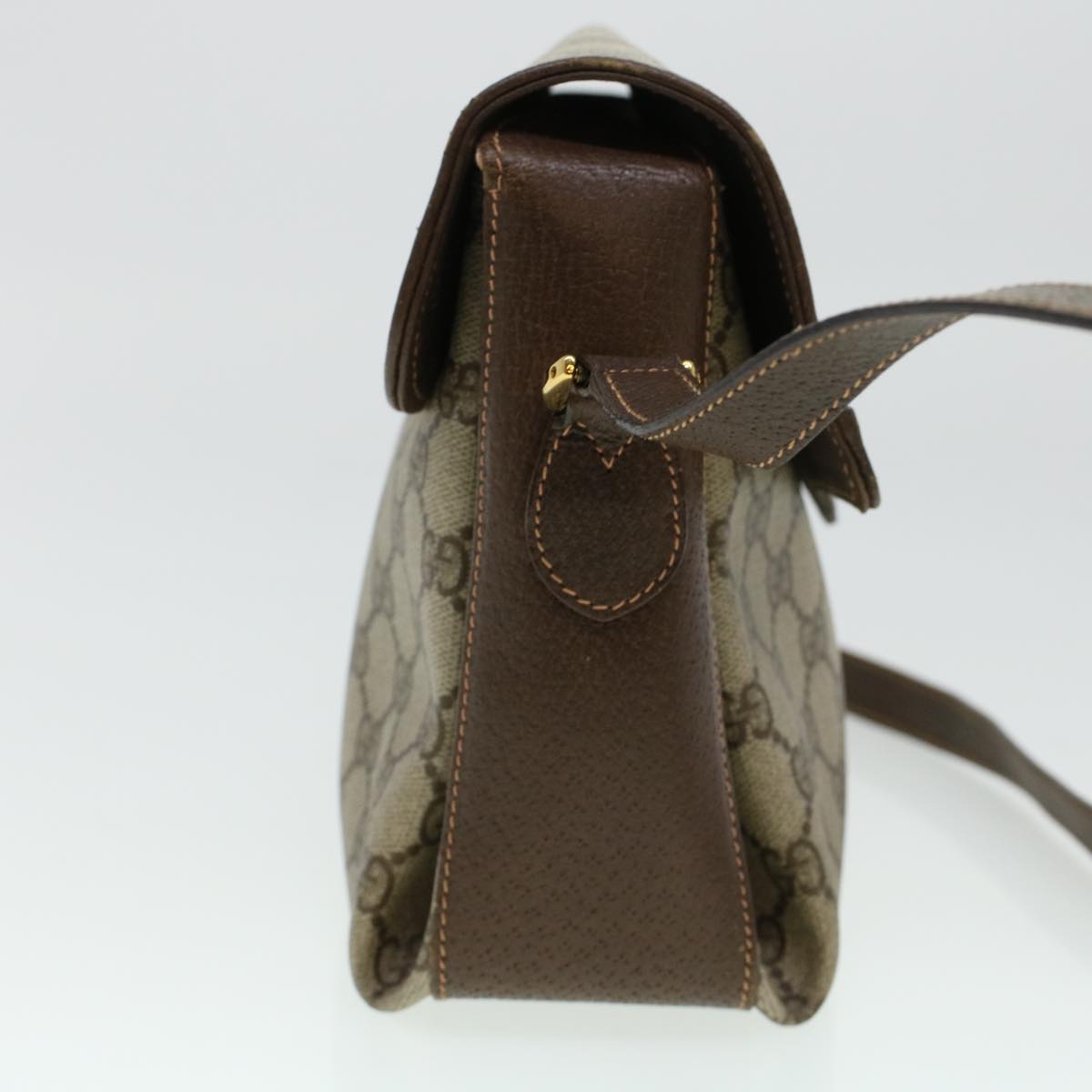 GUCCI GG Canvas Web Sherry Line Shoulder Bag PVC Leather Beige Green 43086