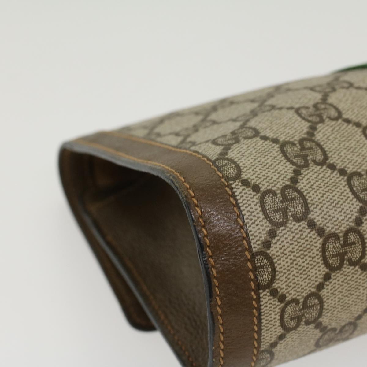 GUCCI GG Canvas Web Sherry Line Clutch Bag PVC Leather Beige Green 43089