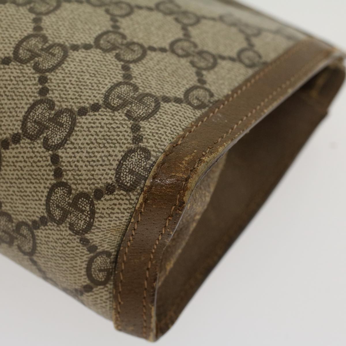 GUCCI GG Canvas Web Sherry Line Clutch Bag PVC Leather Beige Green 43090