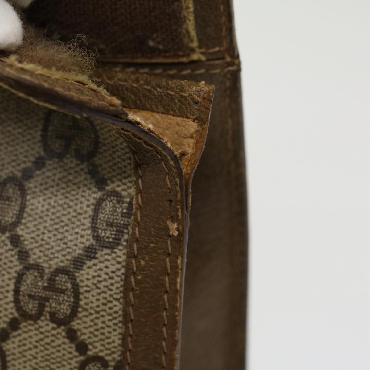GUCCI GG Canvas Web Sherry Line Clutch Bag PVC Leather Beige Green 43090