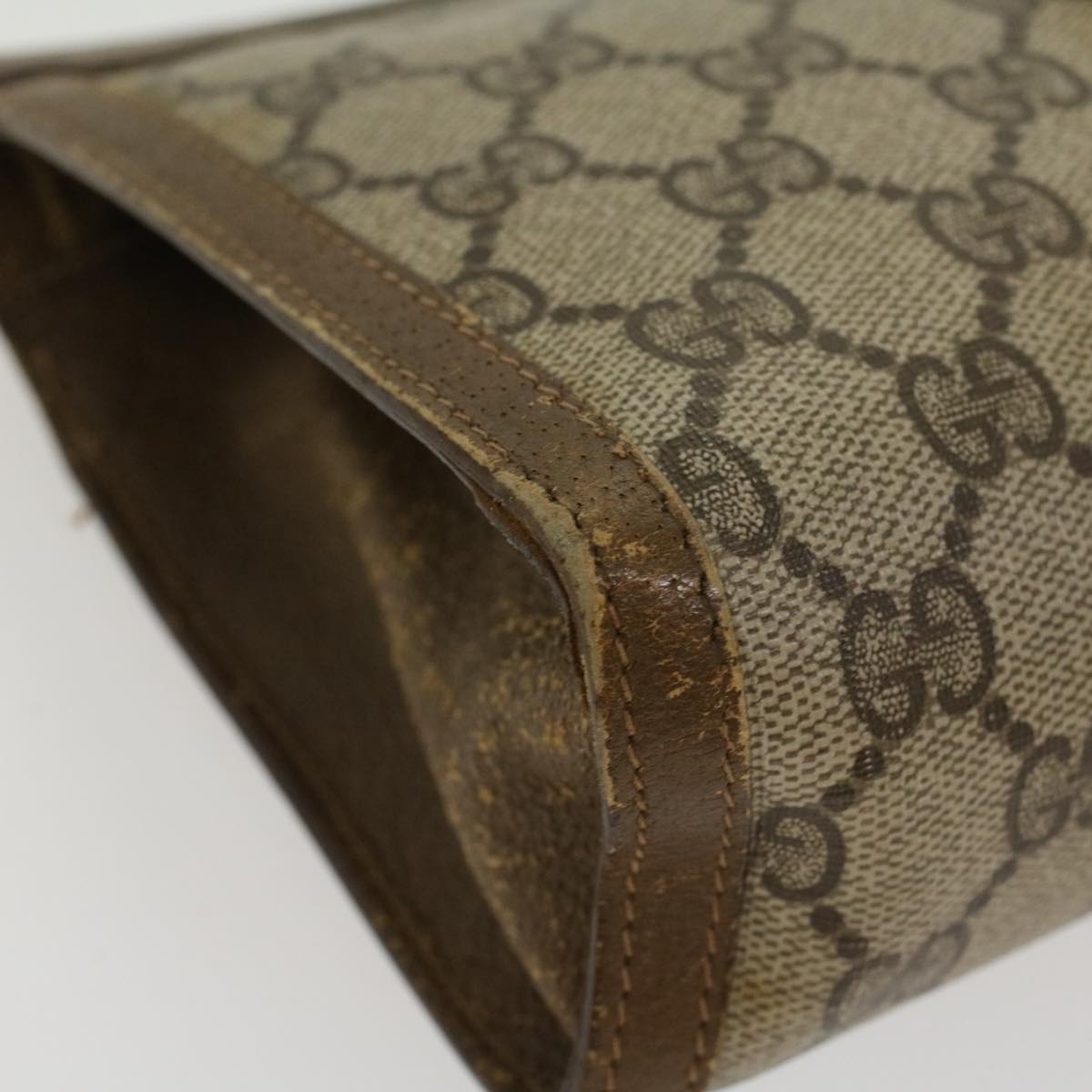 GUCCI GG Canvas Web Sherry Line Clutch Bag PVC Leather Beige Green 43090