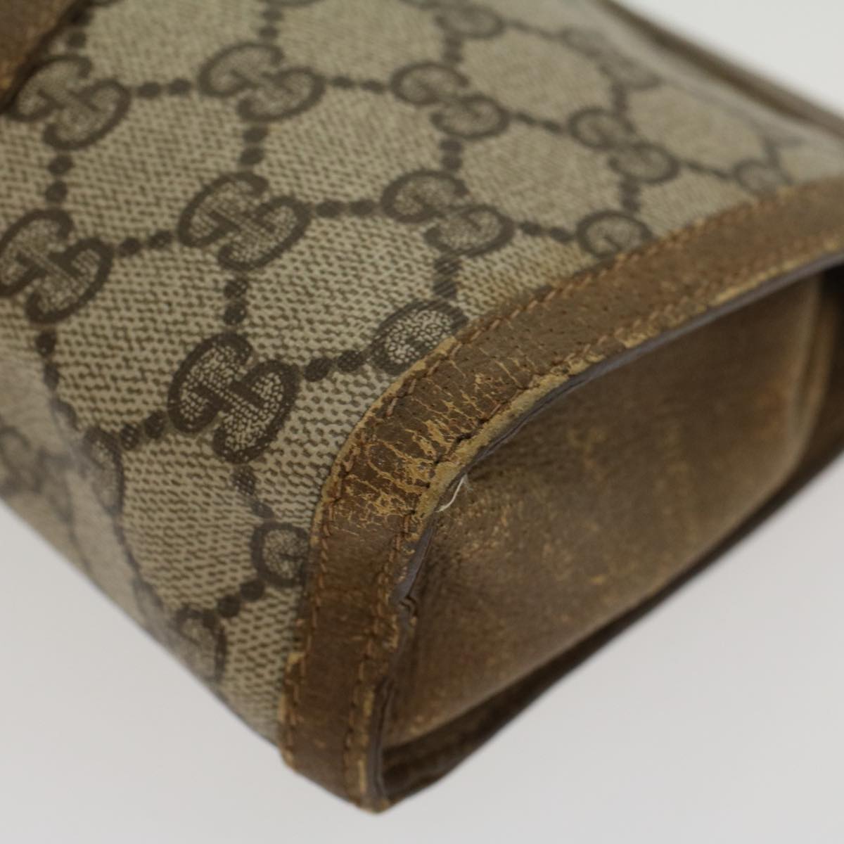 GUCCI GG Canvas Web Sherry Line Clutch Bag PVC Leather Beige Green 43090