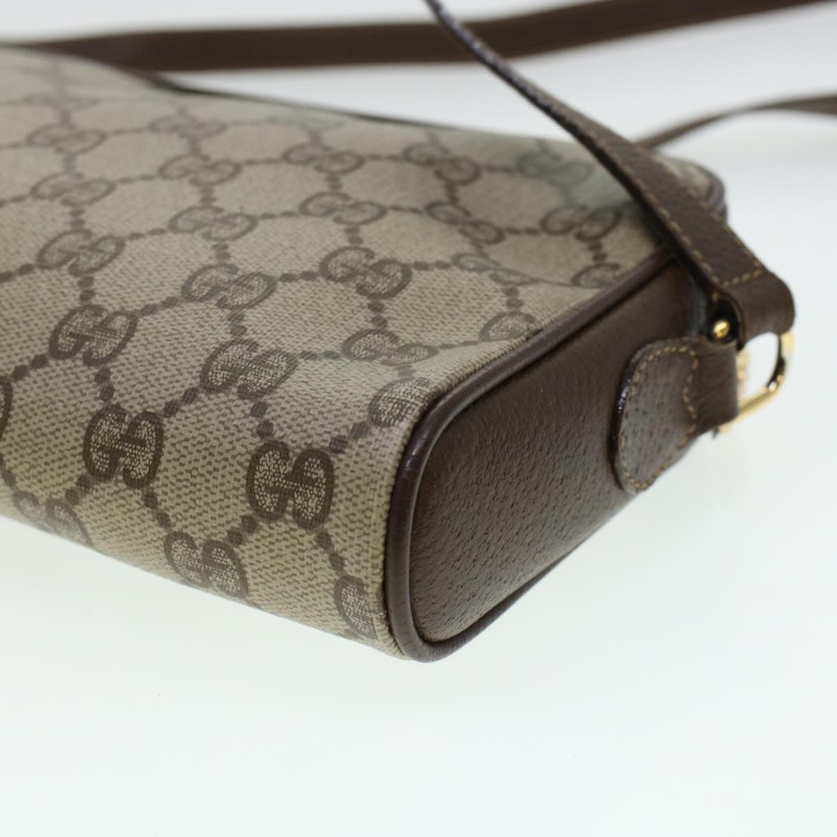 GUCCI GG Canvas Web Sherry Line Shoulder Bag PVC Leather Beige Green 43091