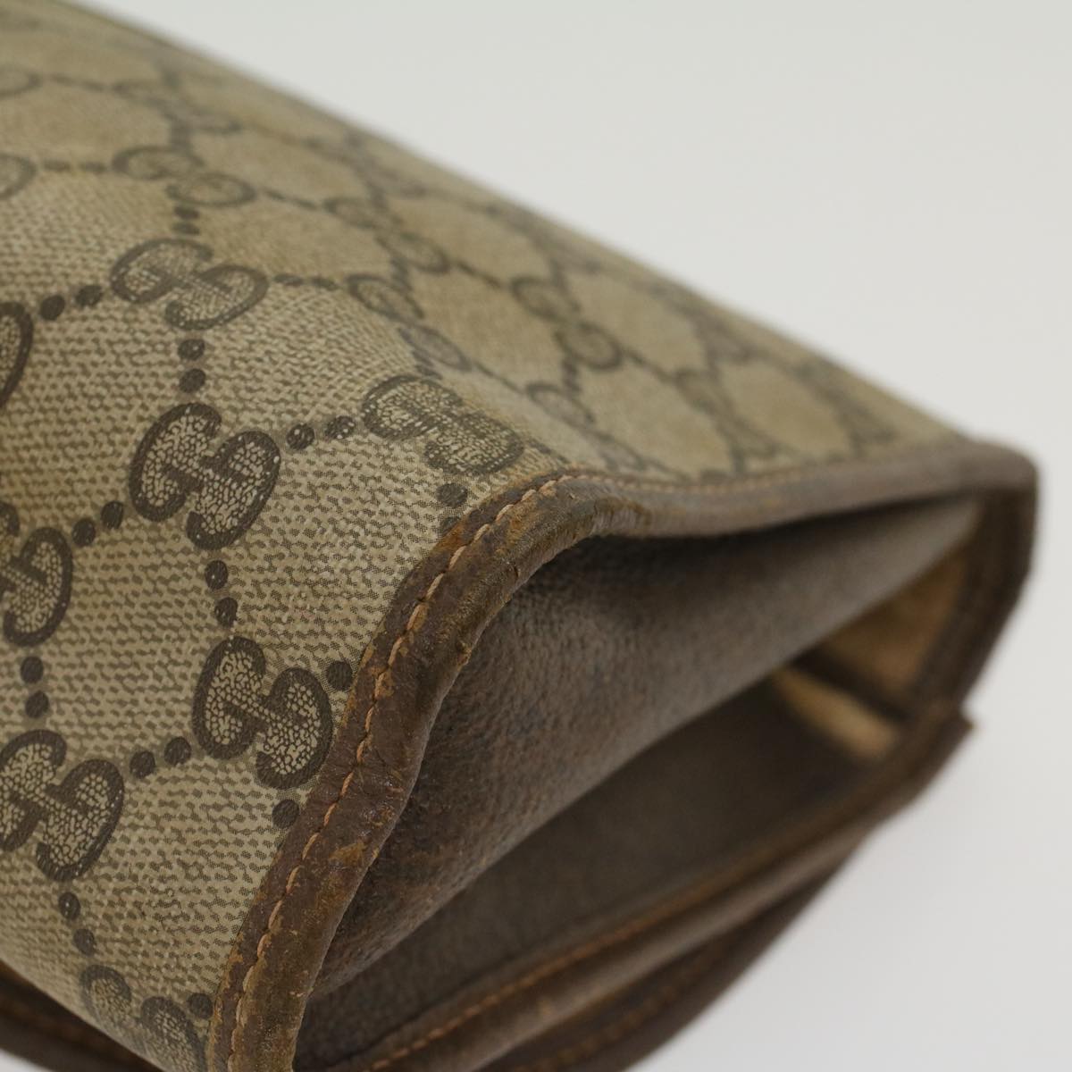 GUCCI GG Canvas Web Sherry Line Clutch Bag PVC Leather Beige Green 43093