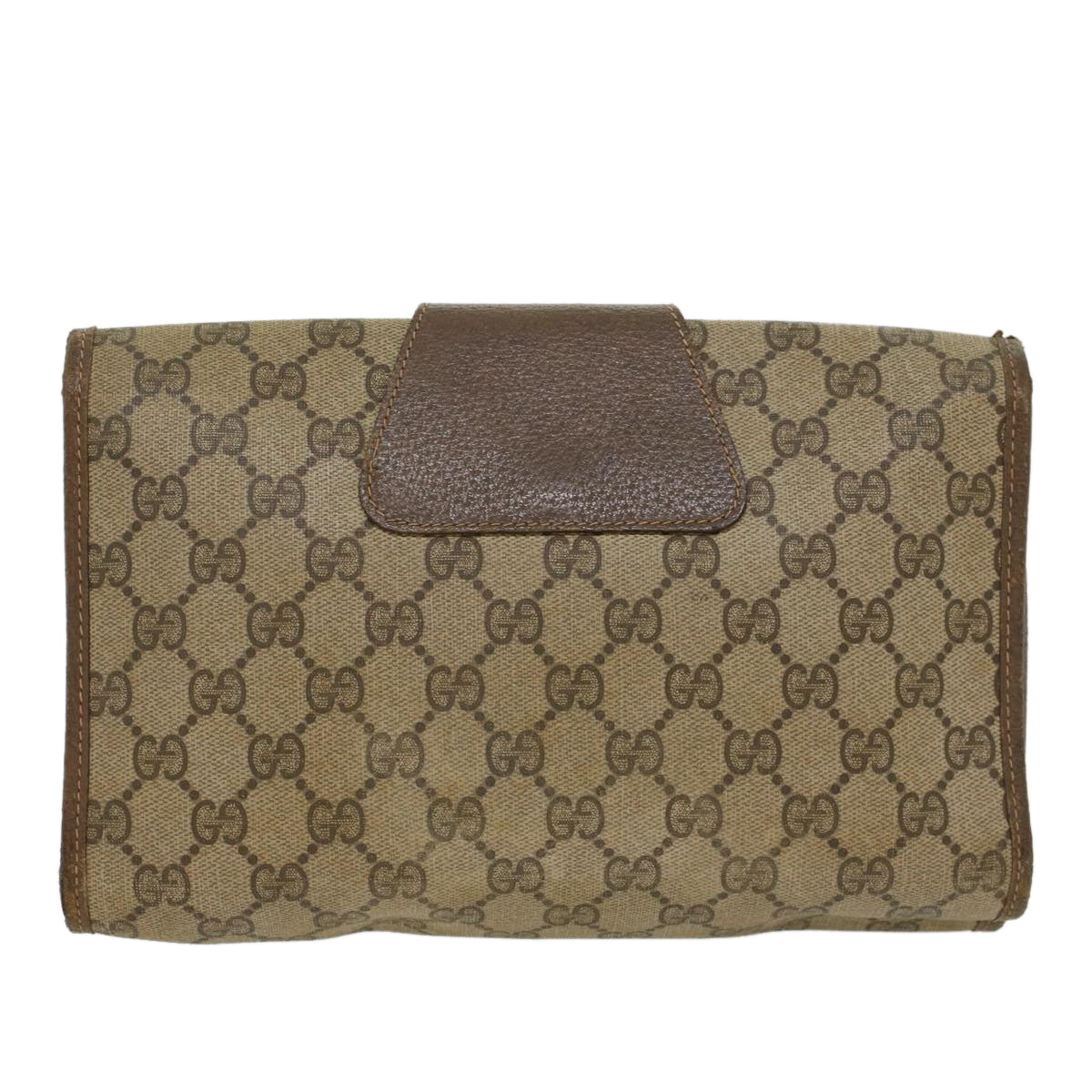 GUCCI GG Canvas Web Sherry Line Clutch Bag PVC Leather Beige Green 43093