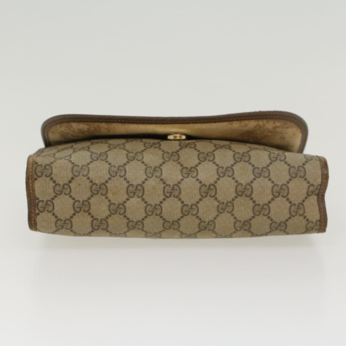 GUCCI GG Canvas Web Sherry Line Clutch Bag PVC Leather Beige Green 43093