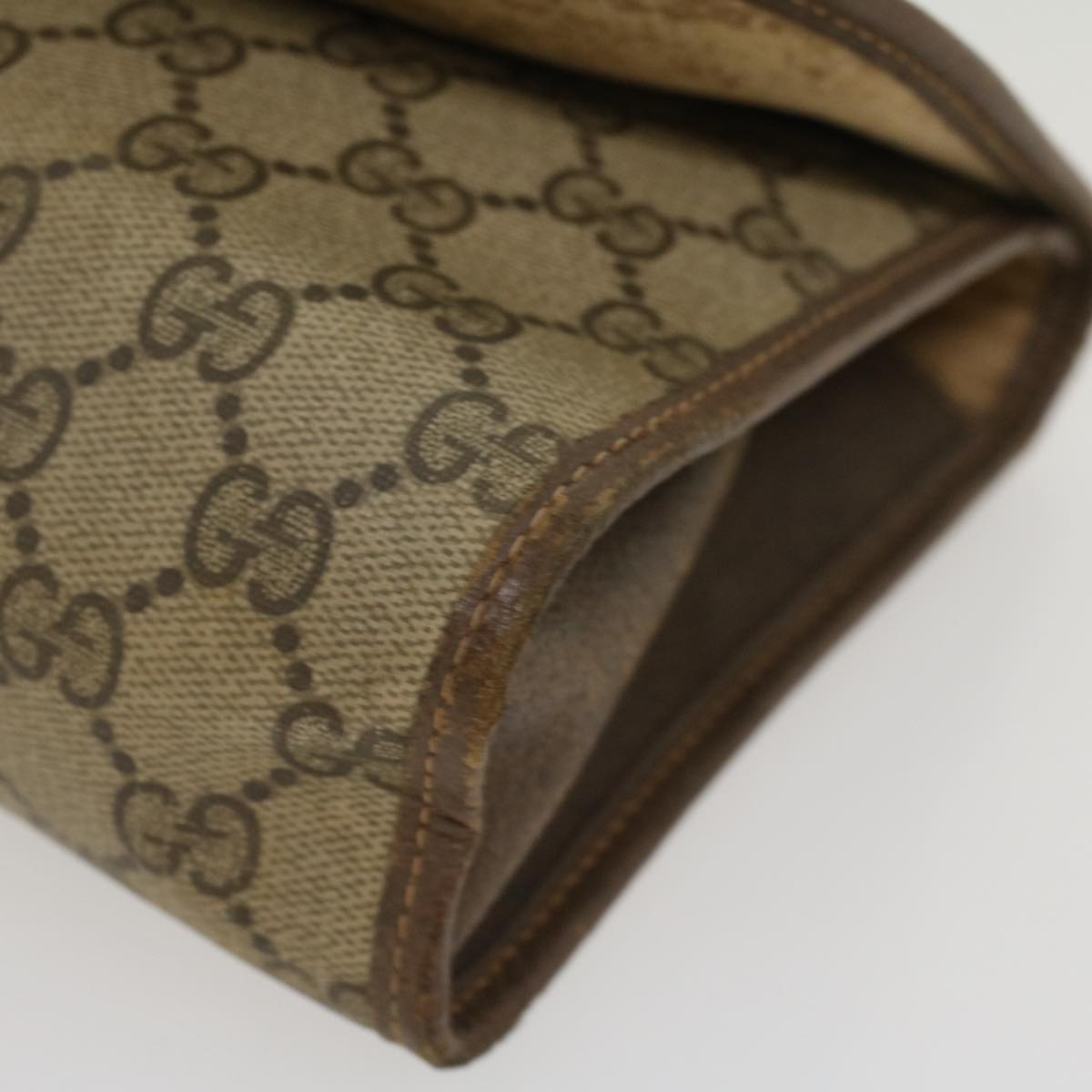 GUCCI GG Canvas Web Sherry Line Clutch Bag PVC Leather Beige Green 43093