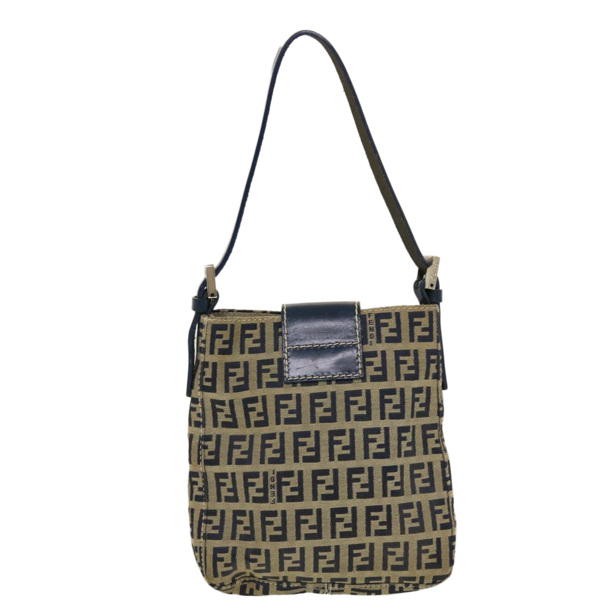 FENDI Zucchino Canvas Mamma Baguette Shoulder Bag Navy 43120