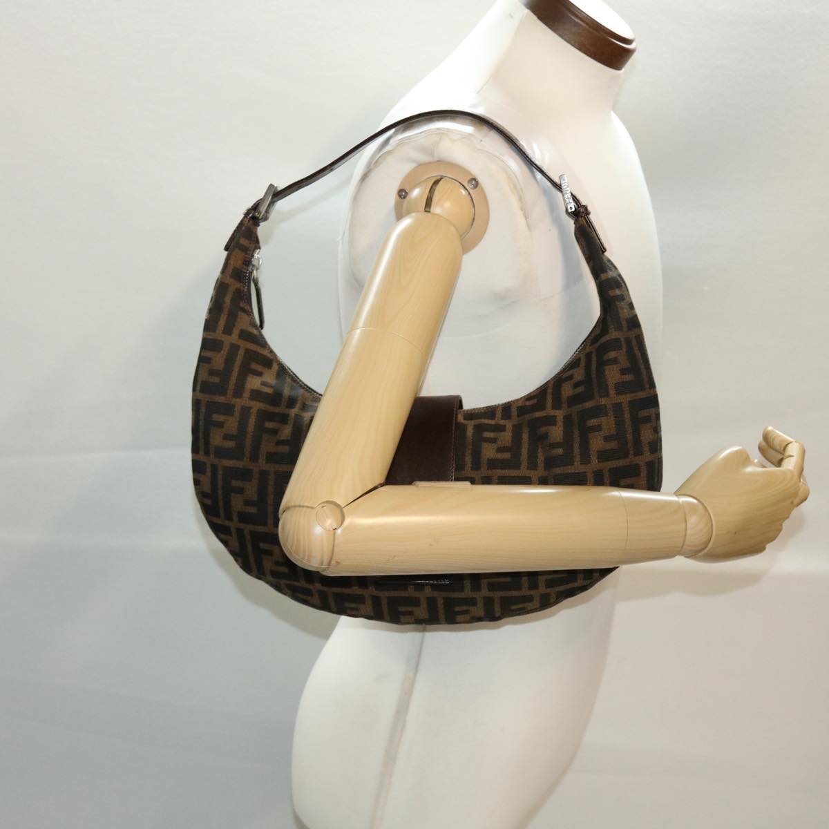 FENDI Zucca Canvas Mamma Baguette Shoulder Bag Brown Black 43169