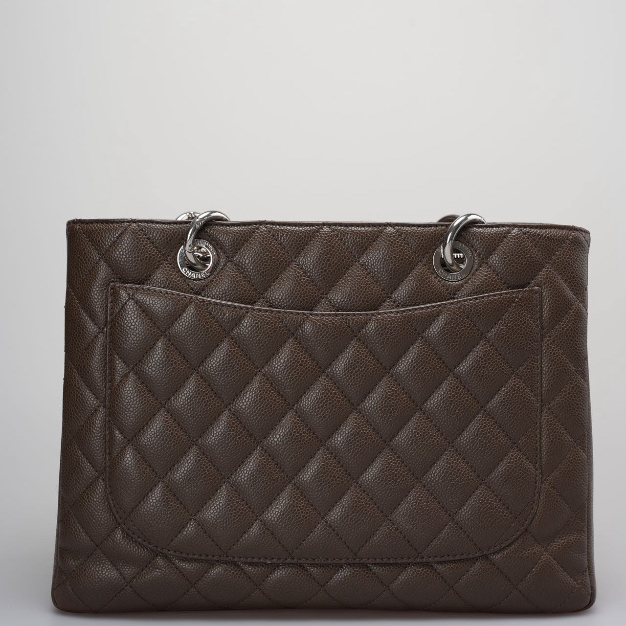 GLM-Brown GST Grand Shopping Tote  Bag in Caviar Leather with  Silver Hardware