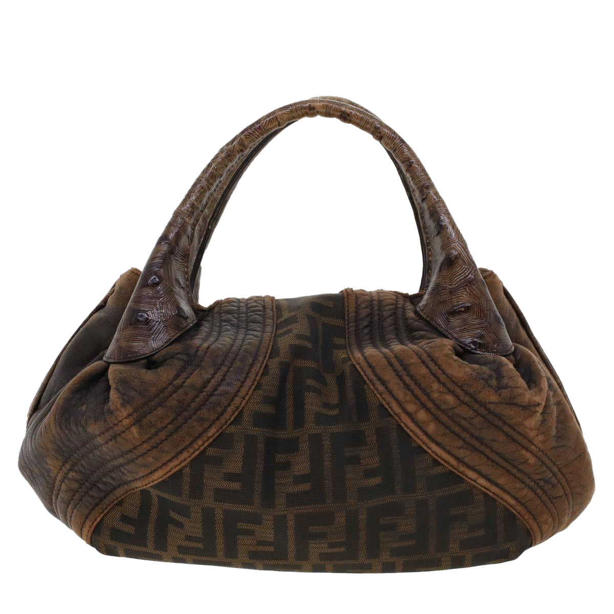 FENDI Zucca Canvas Spy Bag Hand Bag Black Brown 43263