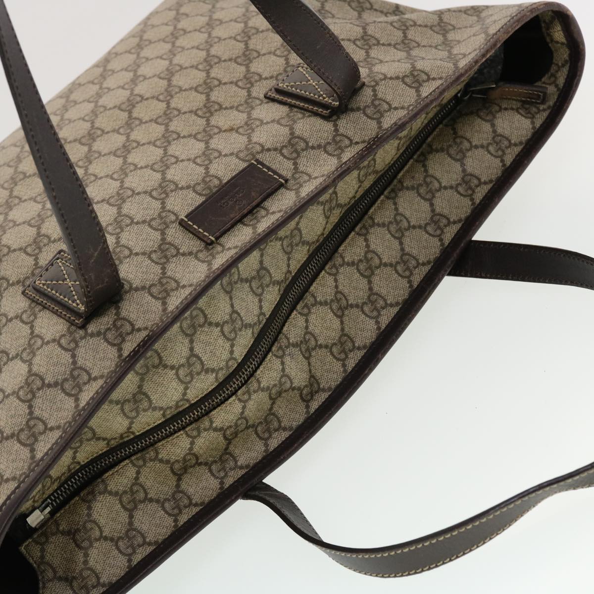 GUCCI GG Canvas Tote Bag PVC Leather Beige 211137 43270