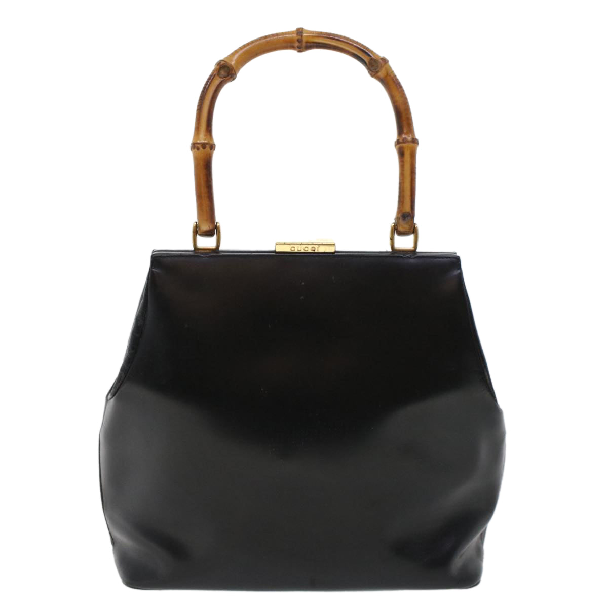 GUCCI Bamboo Clasp Hand Bag Leather Black 000.781.0295 43320