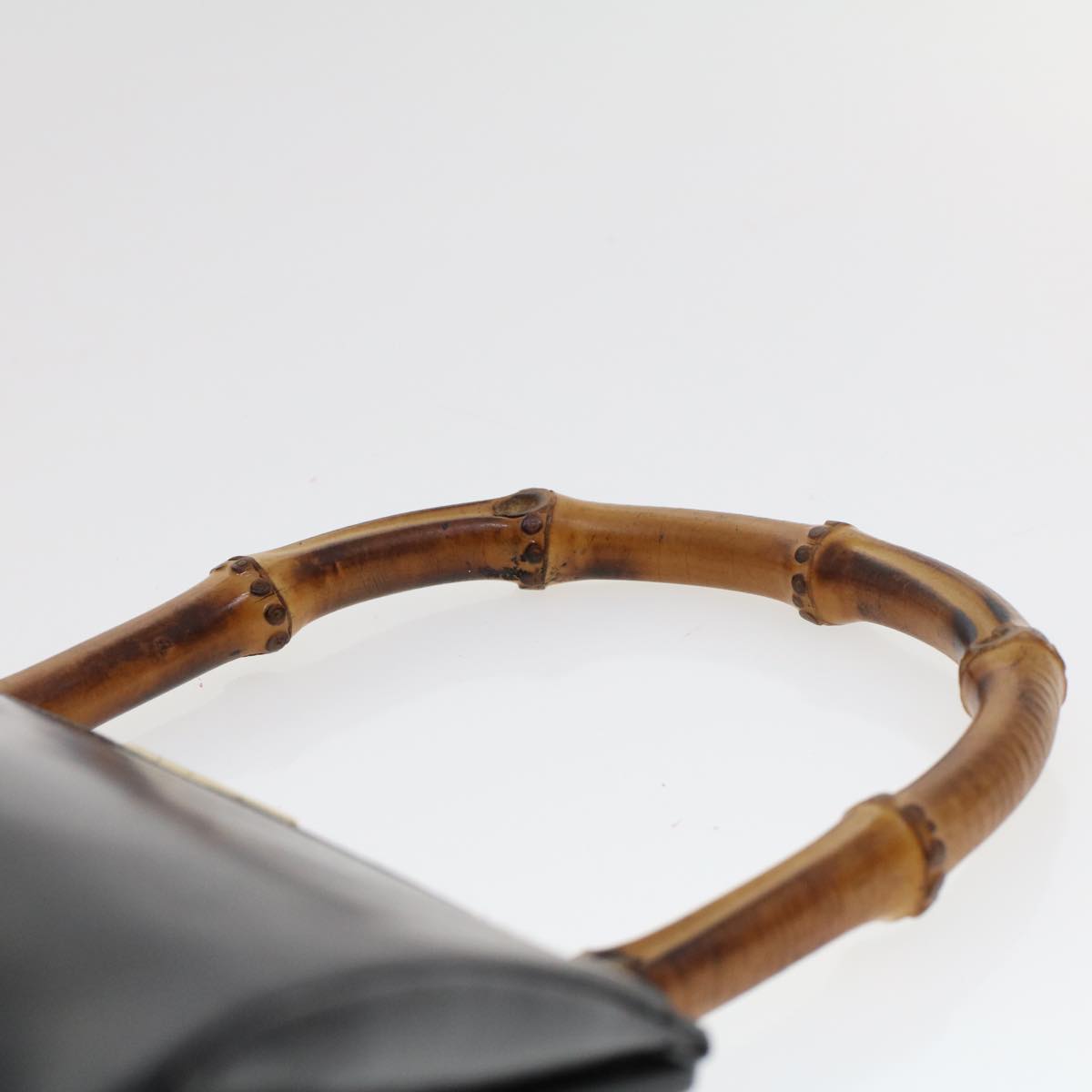 GUCCI Bamboo Clasp Hand Bag Leather Black 000.781.0295 43320