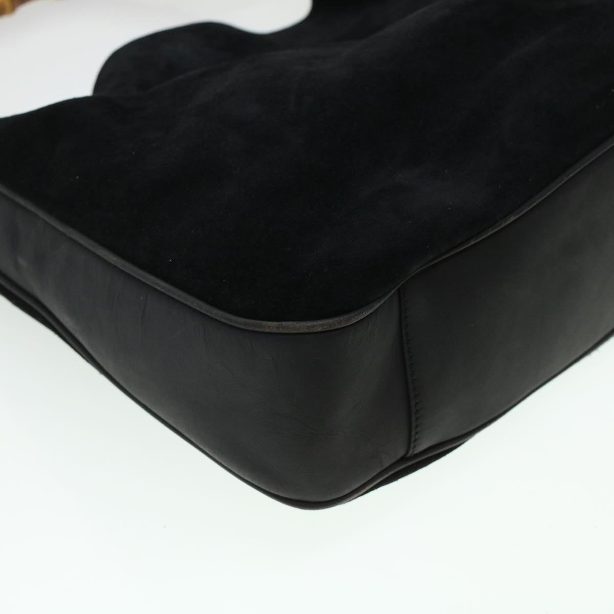 GUCCI Bamboo Hand Bag Suede 2way Black 43330