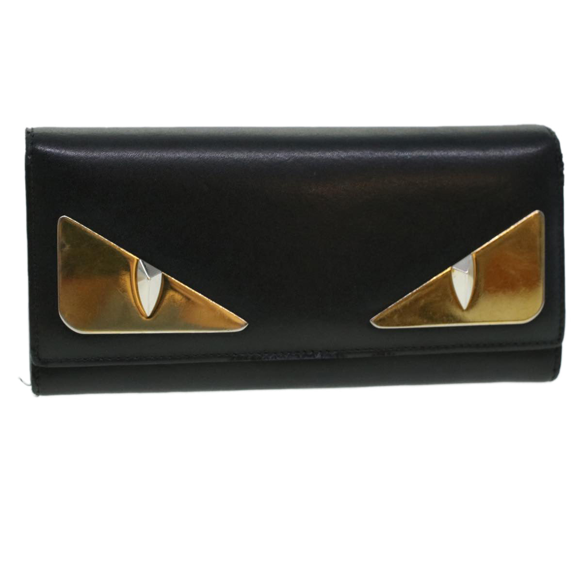 FENDI Bug's Eye Monster Long Wallet Leather Black Gold 43573
