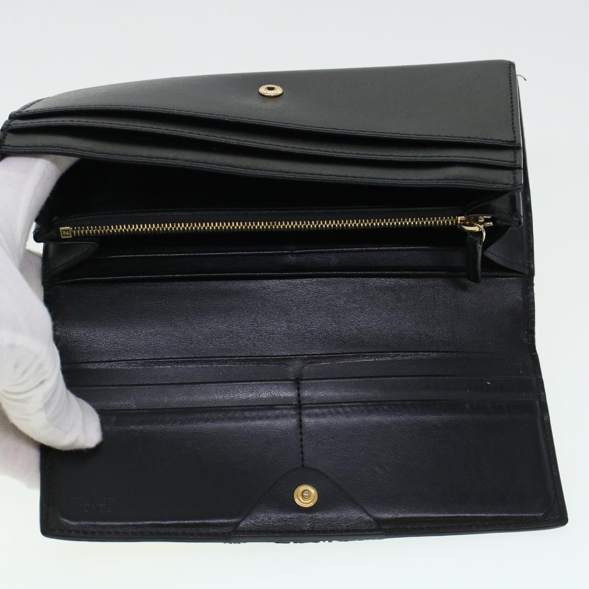 FENDI Bug's Eye Monster Long Wallet Leather Black Gold 43573