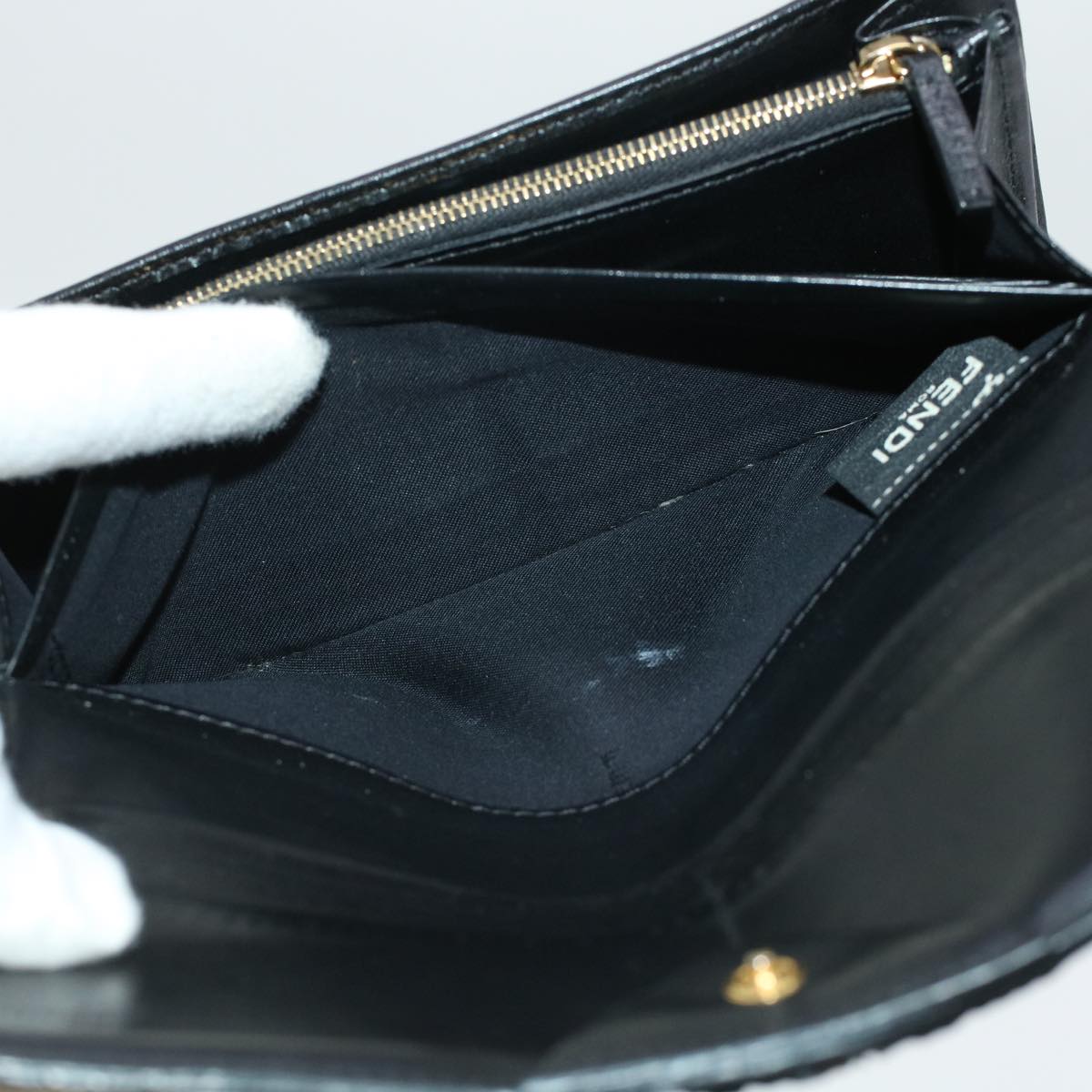 FENDI Bug's Eye Monster Long Wallet Leather Black Gold 43573