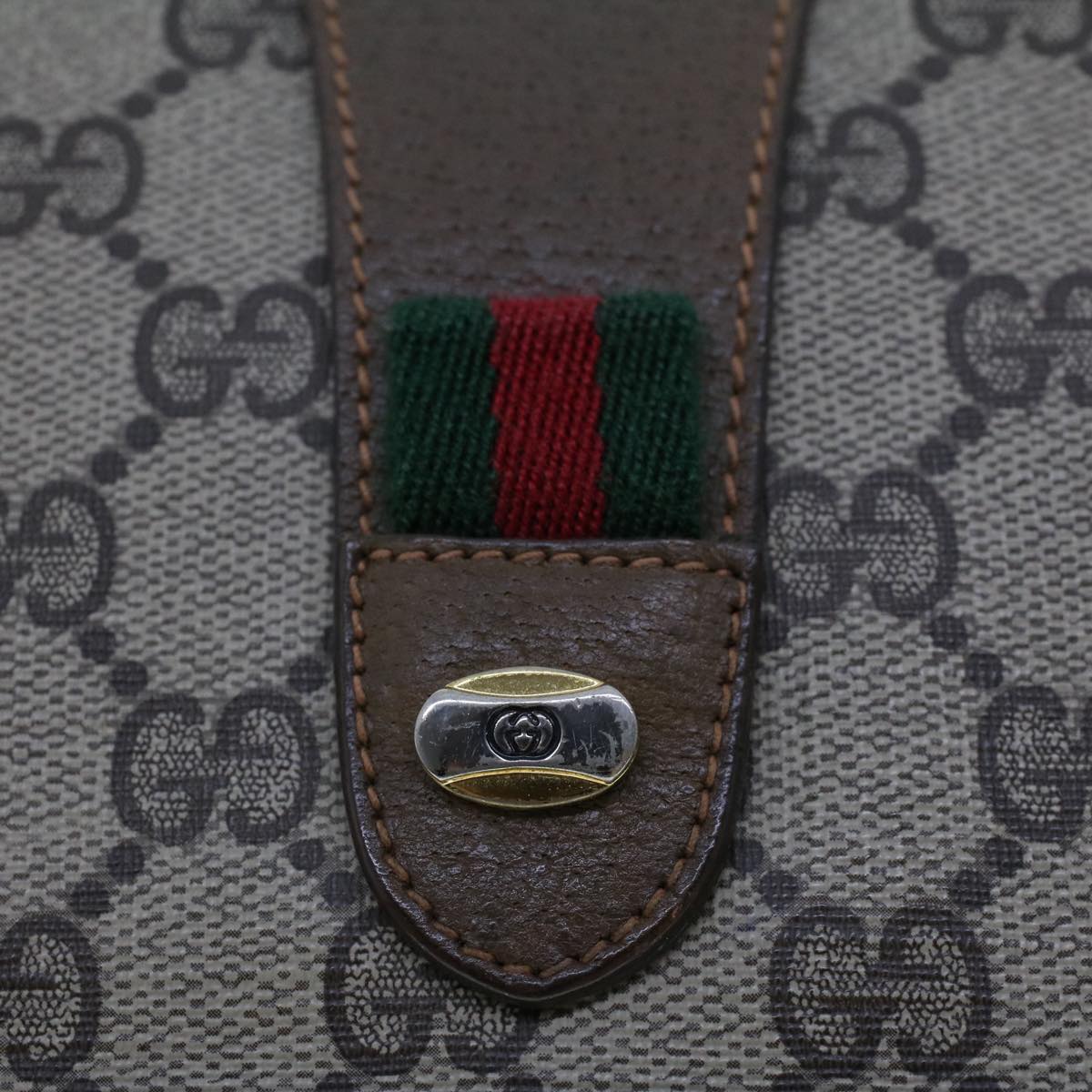 GUCCI GG Canvas Web Sherry Line Clutch Bag Beige Red 89.01.031 43670
