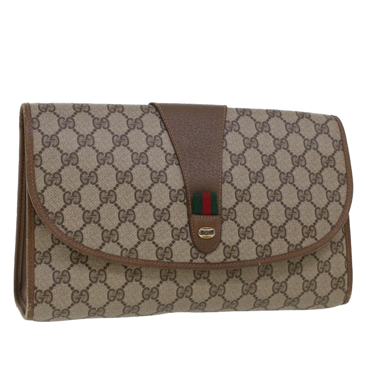 GUCCI GG Canvas Web Sherry Line Clutch Bag Beige Red 89.01.031 43670