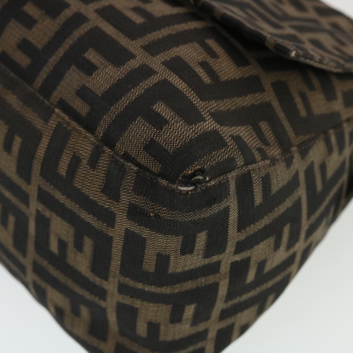 FENDI Mamma Baguette Zucca Canvas Shoulder Bag Nylon Brown Black 43694