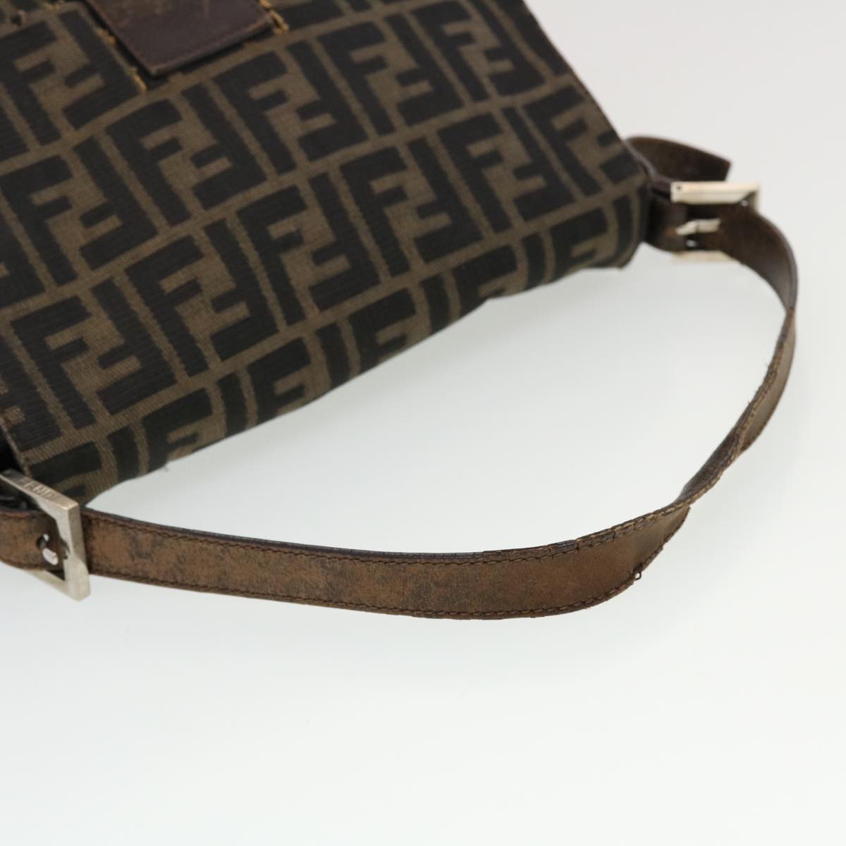 FENDI Mamma Baguette Zucca Canvas Shoulder Bag Nylon Brown Black 43694