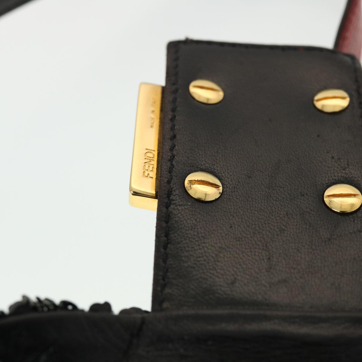 FENDI Sequin Shoulder Bag Black Red 43759