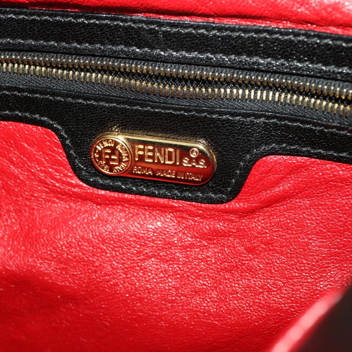 FENDI Sequin Shoulder Bag Black Red 43759