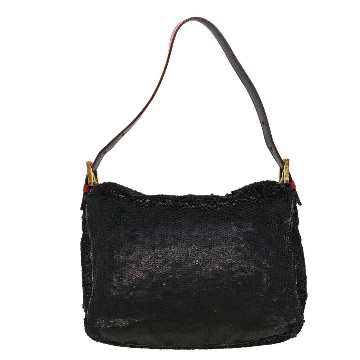 FENDI Sequin Shoulder Bag Black Red 43759