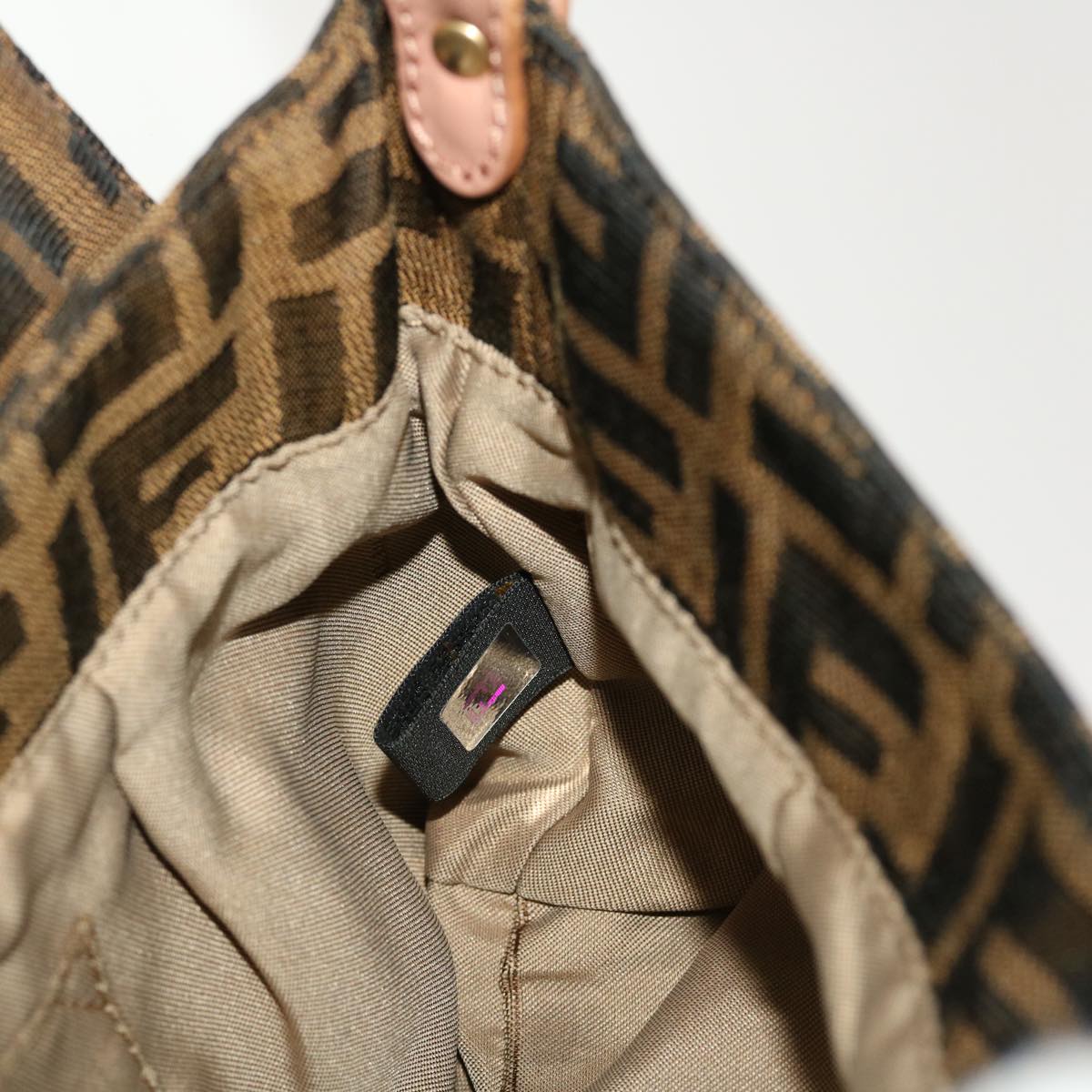 FENDI Zucca Canvas Shoulder Bag Nylon Brown Black pink 43767