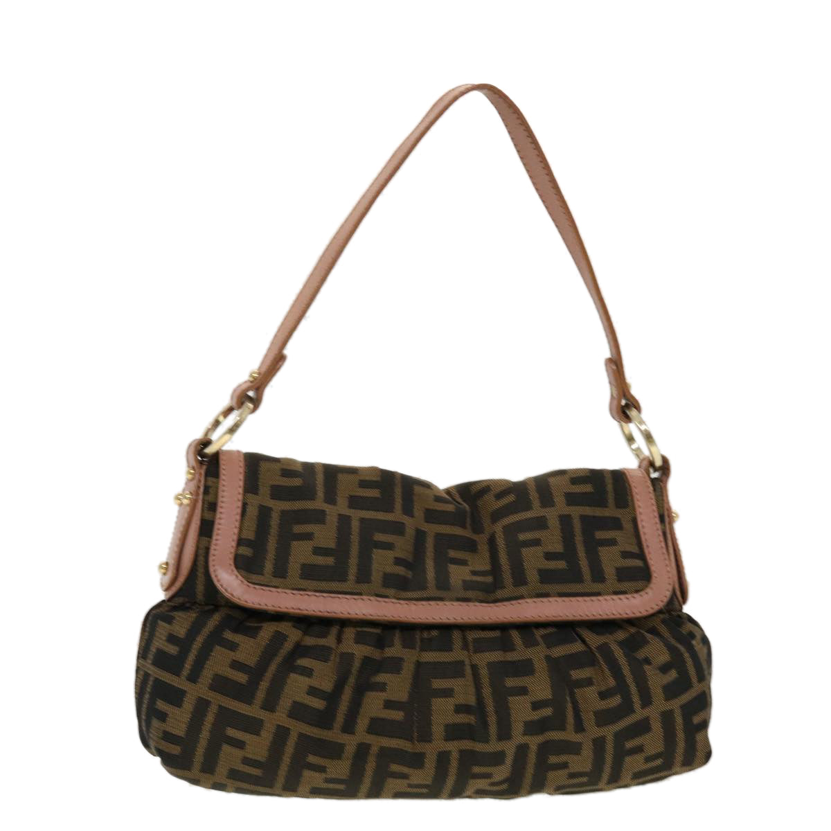 FENDI Zucca Canvas Shoulder Bag Nylon Brown Black pink 43767
